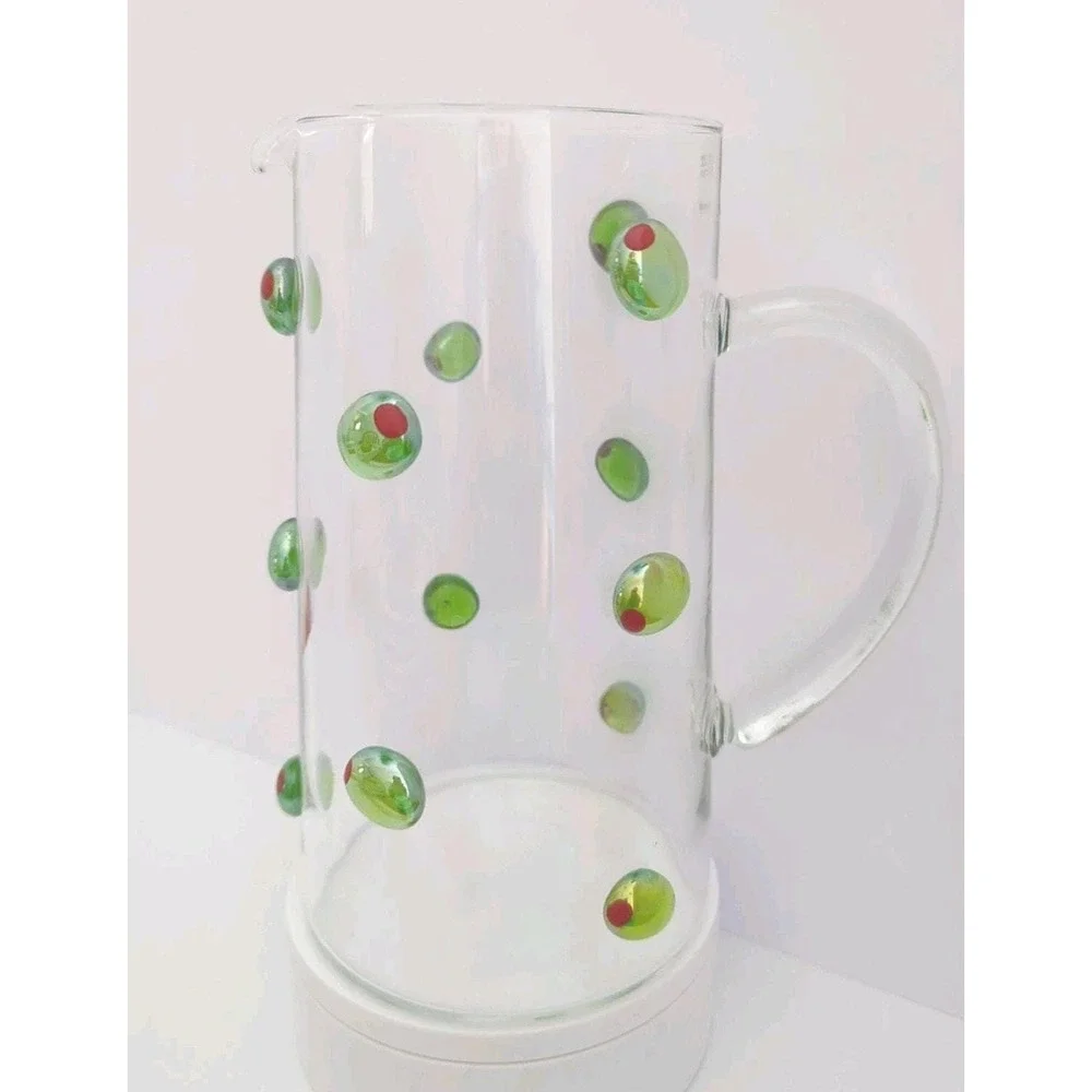 Alan Lee Collection Vintage Martini Pitcher Clear Glass Applied Olives Barware